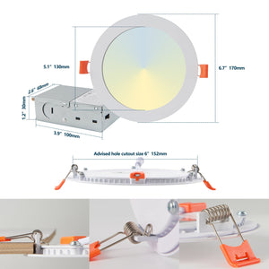 English Elm 6 Inch LED Recessed Ceiling Lights 12-Pack Ultra-Thin 9W 2700-5000K Dimmable Junction Box ETL W2312P375000