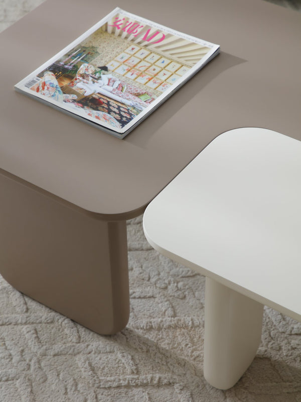 English Elm 2 Pcs Modern Modular Coffee Table Set with Interlocking L-Shape, Curved Legs, Durable MDF Finish khaki,White W2664S00052