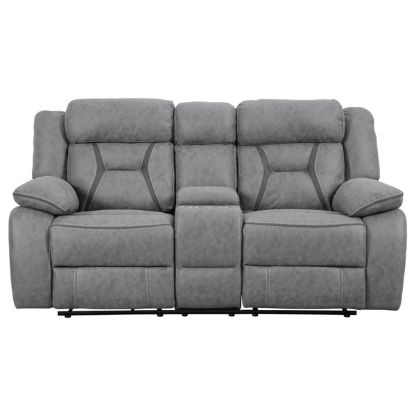 English Elm Josef Faux Suede Reclining Loveseat with Wall Hugger Design and Hidden Console B062P357781