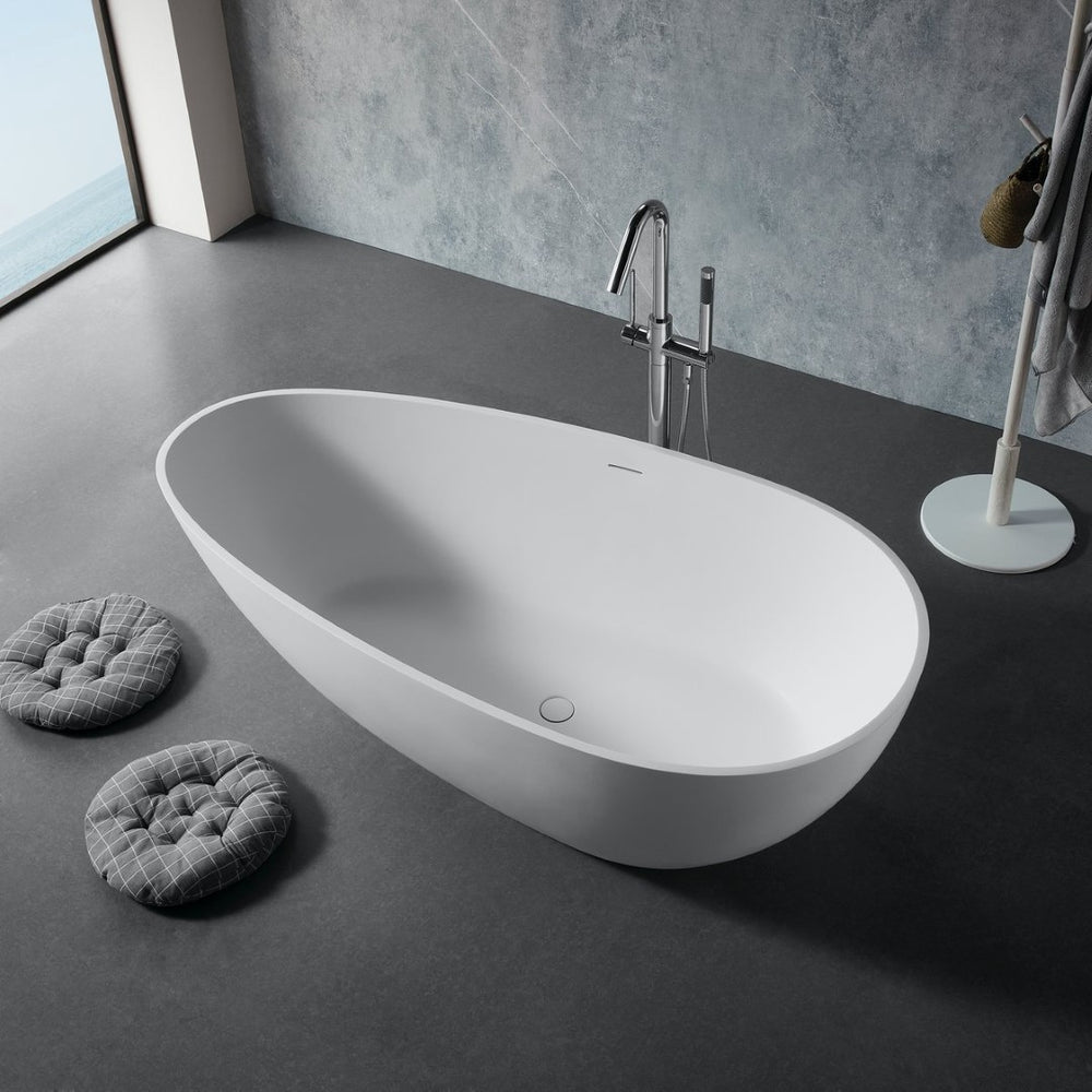 English Elm 67" Engineered Stone Resin Soaking Tub Freestanding Spa Bath Matte White Finish W1573P175001
