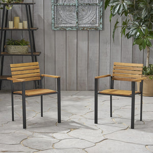 English Elm Christopher Knight Home® - LARIS Teak & Black Wood and Metal Chair Set — Acacia Slat Panels, Modern Industrial Outdoor Dining Seat 66383.00