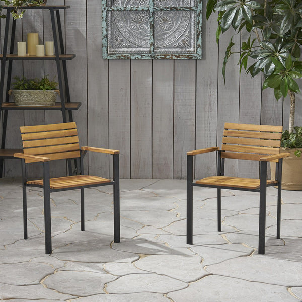 English Elm Christopher Knight Home® - LARIS Teak & Black Wood and Metal Chair Set — Acacia Slat Panels, Modern Industrial Outdoor Dining Seat 66383.00