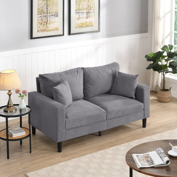 English Elm 57 High-Resilience Loveseat Sofa with Sturdy Wooden Frame, Corduroy Upholstery, Space-Saving Two-Seater Comfort Light Gray 32.09 L x 25.98 W x 15.55 H W2297P264496
