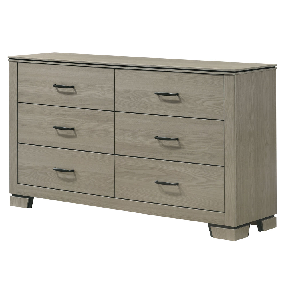 English Elm Modern Weathered Finish Six-Drawer Dresser 58"W x16"D x33"H Poplar Construction Smooth Glides Gray 61 L x 18 W x 33 H B2741P404896