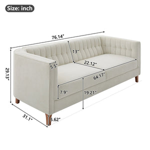 English Elm Modern Chenille Three Seater Sofa with Channel Tufted Back and Birch Wood Legs Beige N763S000100A