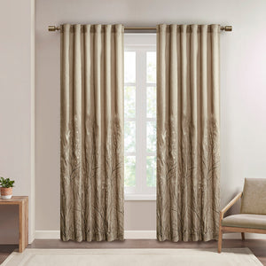 JLA Home Madison Park - Curtain embroidered faux silk panel with tree branch motif, lined for privacy, luxe sheen and drape Tan MP40-716