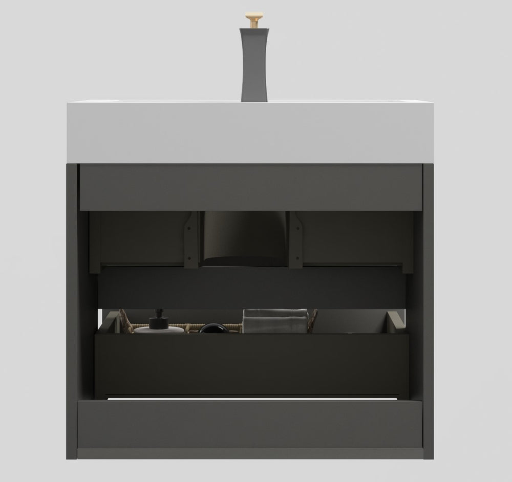 English Elm Alice 24" Gray Wall-Mounted Bathroom Vanity With Large Storage & Modern One-Piece Sink Design W1865S00004