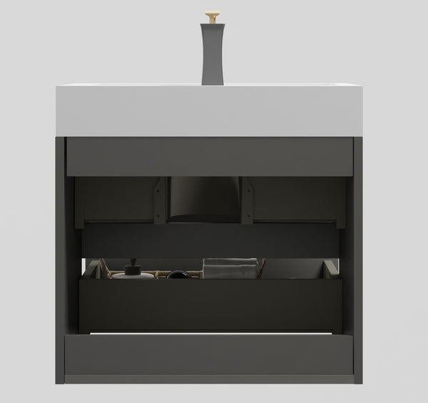 English Elm Alice 24" Gray Wall-Mounted Bathroom Vanity With Large Storage & Modern One-Piece Sink Design W1865S00004