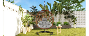 English Elm U_style Wicker Hanging Egg Chair with Stand Foldable Indoor Outdoor Swing Seat Brown+Gray N711P389503G