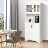 English Elm Homcom Kitchen Hutch, Pantry Cabinet With Glass Framed Door, Adjustable Shelves and Microwave Space For Dining Room, White