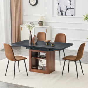 English Elm Expandable Dining Set Modern Dual Tone Table with Four Techno Fabric Chairs Seats Eight W1151S04690
