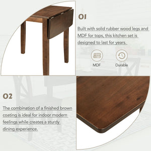 English Elm TOPMAX 3-Piece Wood Drop Leaf Breakfast Nook Dining Table Set with 2 X-back Chairs for Small Spaces, Sturdy Craftsmanship Brown SP000164AAD