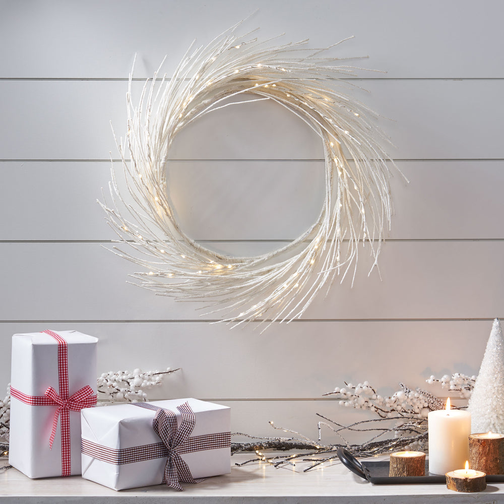 English Elm Christopher Knight Home® - 24" Paper Wreath with LED Lights White Iron & Paper 60 Warm LEDs Timer Battery Operated Holiday Glam 70561.00