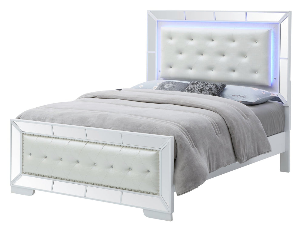English Elm Elegant Silver Champagne Contemporary Bed with White Particle Board, 64"H x 65"W x 92"D, Sturdy Modern Design B078S00468
