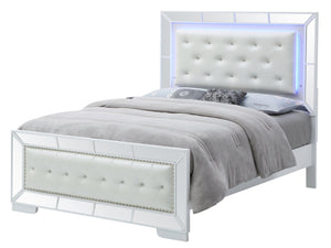 English Elm Elegant Silver Champagne Contemporary Bed with White Particle Board, 64"H x 65"W x 92"D, Sturdy Modern Design B078S00468