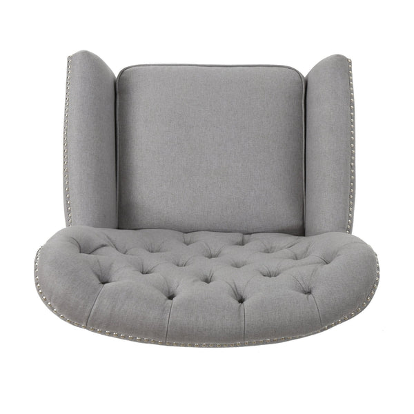 English Elm Christopher Knight Home® - Modern Light Grey Fabric Push Back Recliner with Rivet Accents, Ergonomic Support, Plush Cushioning for Living Room Comfort 61370.00LGRY