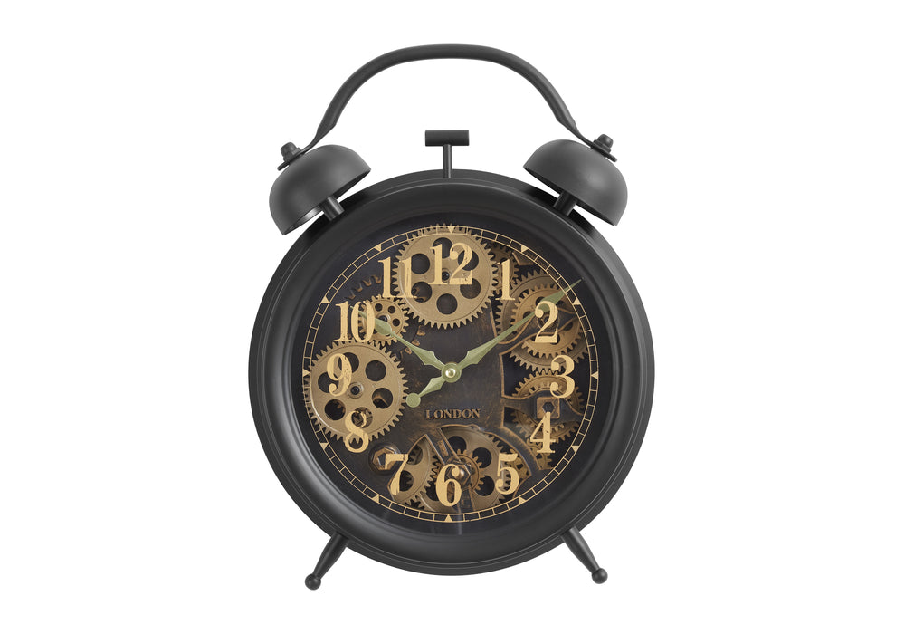 English Elm Clocks, 12" Round Table Clock With Vintage Gear Mechanism - Dark Brown, Industrial Decor Accent B2710P287130