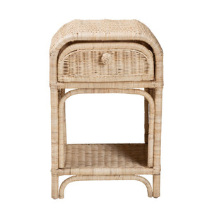 English Elm Modern Woven Rattan Bohemian Nightstand with Drawer and Open Shelf for Bedroom B2750P420374