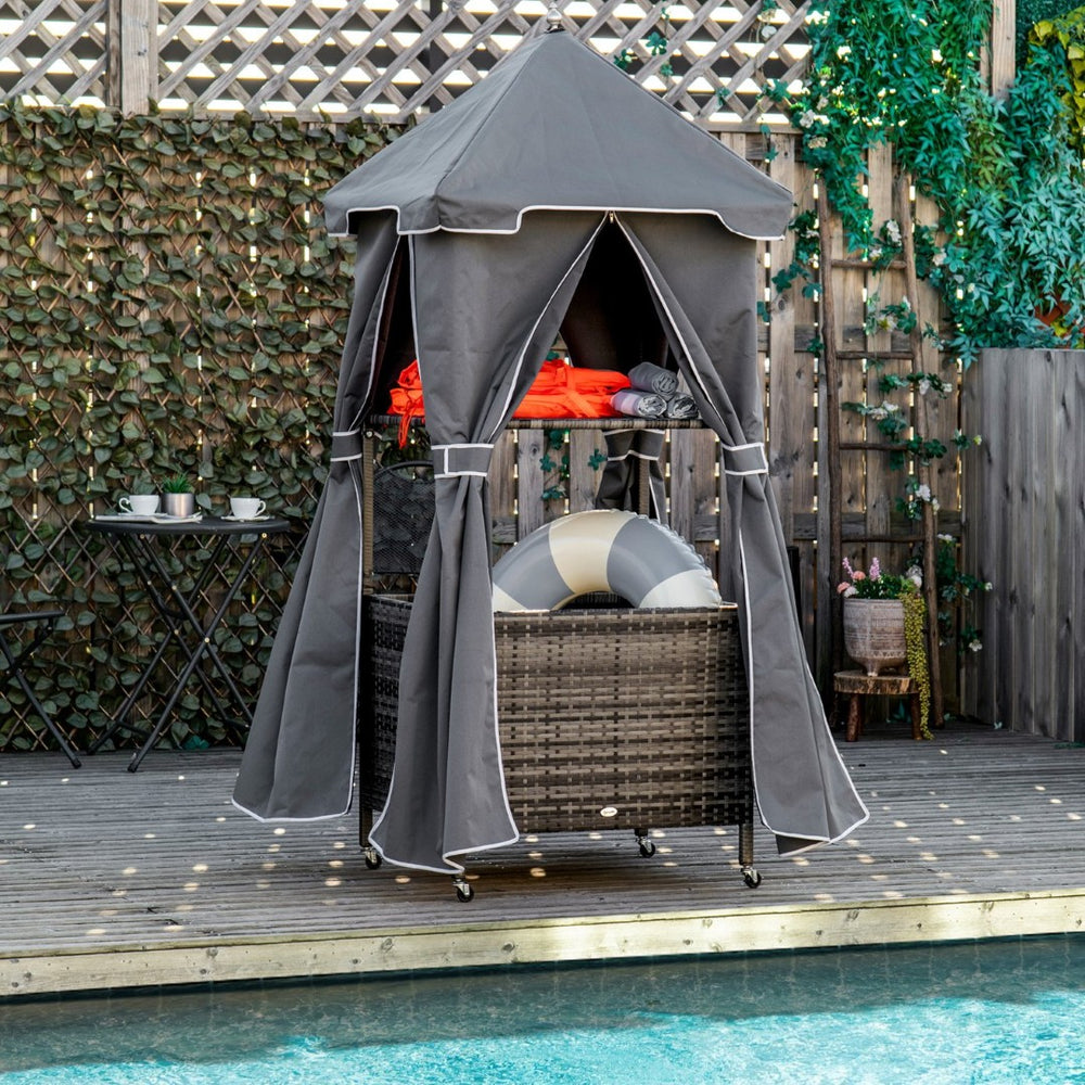 English Elm Outsunny Outdoor Towel Caddy With Canopy, Rolling Wicker Holder Rack For Poolside Storage & Style W2225P217541-GIGA