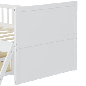 English Elm Twin Bed Frame with Storage Drawers and House Headboard, Kids Platform Bed with Guardrail Ladder and Shelf White 49.3 L x 16.25 W x 7.75 H N733S278032K