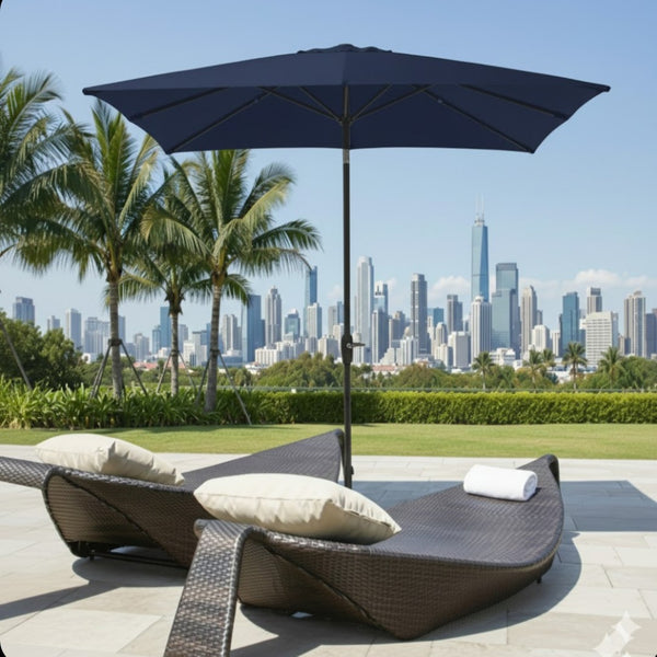 English Elm 6.5 X 10 Ft Rectangular Outdoor Patio Umbrella with Crank Tilt Uv Resistant Canopy Navy Blue B082P454958