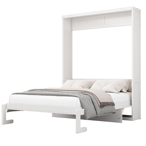 English Elm Full Murphy Bed with Side Cabinet, Desk Combo, USB Charging, Adjustable Shelves, 600lb Capacity, White BS7012008109C