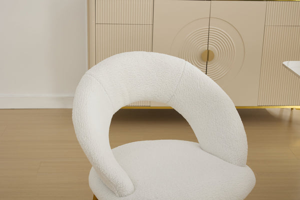 English Elm 061-Set Of 1 Cozy Teddy Fabric Dining Chair With Curved Backrest & Chic Gold Legs For Modern Spaces W527P255479