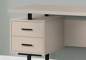 English Elm Computer Desk With Reversible Storage Drawers - Modern Beige Laminate & Black Metal Home Office Workstation B2710P219862