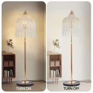 English Elm 3-Light Vintage Crystal Floor Lamp – Elegant Waterfall Design With Grape Beads & Marble Base For Home W2312P368722