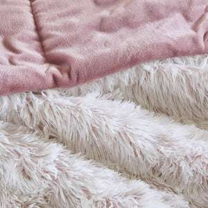 English Elm 2 Piece Shaggy Faux Fur Twin Comforter Set Hypoallergenic Cozy Textural Bedding Pink+White B035P319586