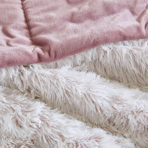 English Elm 3 Pcs King/Cal King Shaggy Faux Fur Comforter Set – Luxurious Pink/White Plush For Cozy Style B035P319588