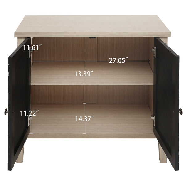 English Elm 2-Door Carved Storage Cabinet with Floral Handle, Adjustable Shelf, Anti-Tip Safety, Slim Design Black,Natural W688P232768