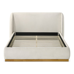 English Elm 1pc Eastern King Boucle Wingback Platform Bed Gold Plinth Base Modern Bedroom B2741S00840