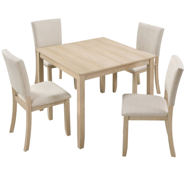 English Elm Modern 4-Piece Dining Set with Smooth Waterproof Top, Stable Wood Frame, Comfortable Foam Chairs Beige,Light Oak W1998S00079