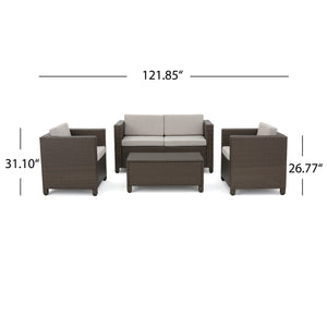 English Elm Christopher Knight Home® - PUERTA Outdoor 4-Piece Wicker Sofa Set with Waterproof Cushions, All-Weather Rattan, Compact Seating Brown 52978.00BRN