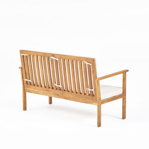 English Elm Beige Outdoor Loveseat Solid Acacia Wood Slatted Back Cushioned Patio Seating N770P356880C