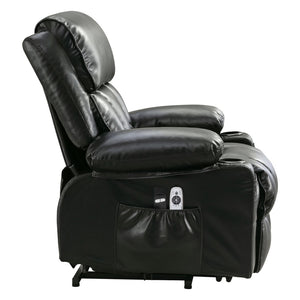 English Elm Power Lift Recliner Chair with Massage Heating Fleece Leather and Usb for Elderly Black W1807P299442