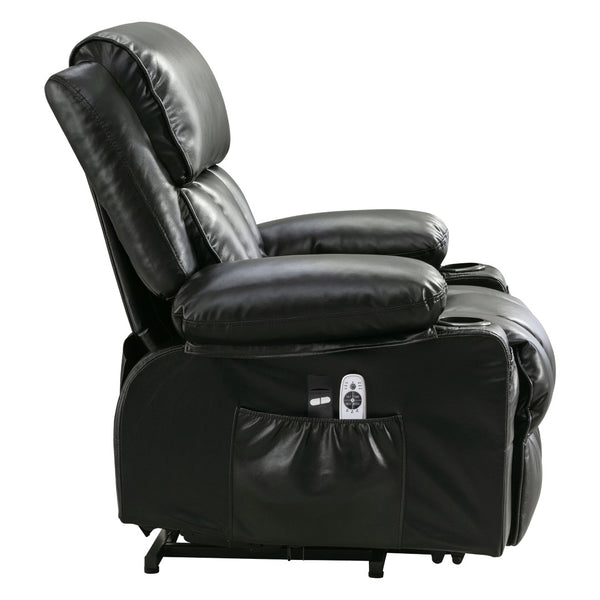 English Elm Power Lift Recliner Chair with Massage Heating Fleece Leather and Usb for Elderly Black W1807P299442
