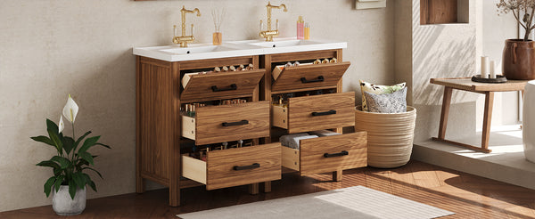 English Elm 48'' Bathroom Vanity with Sink 48.8'' Modern Freestanding 6-Drawer Ceramic Basin Cabinet for Baths Natural Wood N710SS00008P