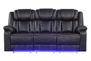 English Elm Challenger modern power reclining sofa with LED ambient lighting, USB ports, cupholders & console Black G150109150