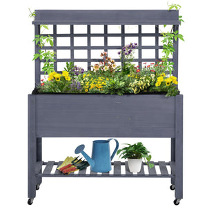 English Elm Outsunny Elevated Wooden Raised Garden Bed with Legs for Vegetables Herbs Flowers, Self-Draining, Ergonomic Height, Easy Assembly Gray W2225P229223