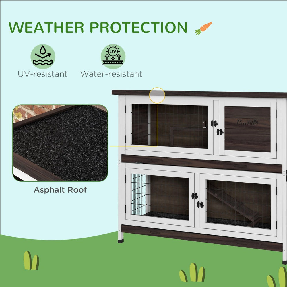 English Elm Pawhut 2-Tier Rabbit Hutch With Easy Access & Weather Protection, Perfect Outdoor Home For Pets! W2225P200694-GIGA