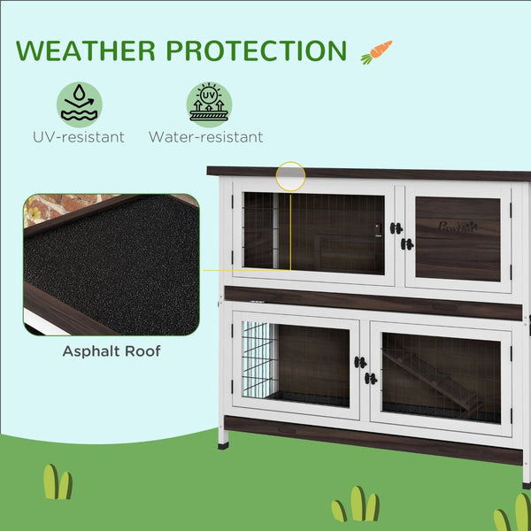 English Elm Pawhut 2-Tier Rabbit Hutch With Easy Access & Weather Protection, Perfect Outdoor Home For Pets! W2225P200694-GIGA