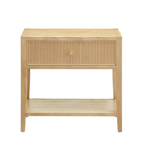 English Elm Fleur Natural 1-Drawer Nightstand with Reeded Drawer, Gold Pull, Tapered Legs, Lower Shelf, 29" H B050P376966