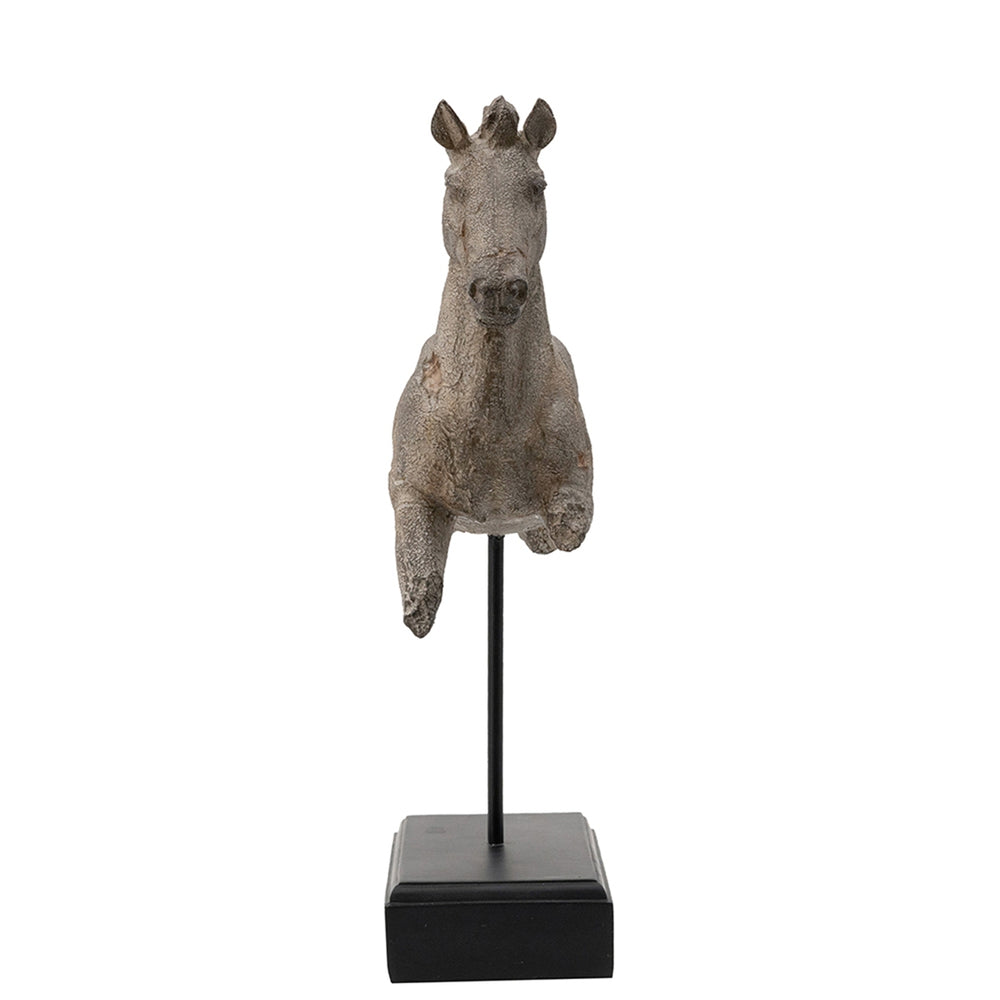 English Elm 14x4.5x17" Antique-style Horse Statue on Iron Base — Stone Resin Tabletop Sculpture for Classic Transitional Decor W2078P314946