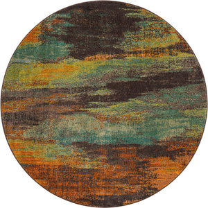 Unique Loom Jardin Lilly Machine Made Abstract Rug Multi, Beige/Brown/Gold/Light Blue/Orange 6' 1" x 6' 1"