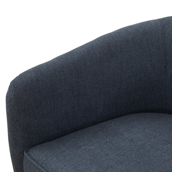 English Elm Miramar Plush Chenille Barrel Swivel Chair with Warm Wood Base, 360° Comfort and Removable Cushion Blue B050P322576