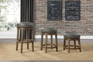 English Elm Round Swivel Stool Set of 2 with Black Faux Leather Seat, Nailhead Trim & Solid Wood Legs, 19.5" H Brown Gray 35.75 L x 23.25 W x 9.5 H B011P201573
