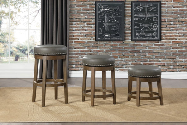 English Elm Round Swivel Stool Set of 2 with Black Faux Leather Seat, Nailhead Trim & Solid Wood Legs, 19.5" H Brown Gray 35.75 L x 23.25 W x 9.5 H B011P201573