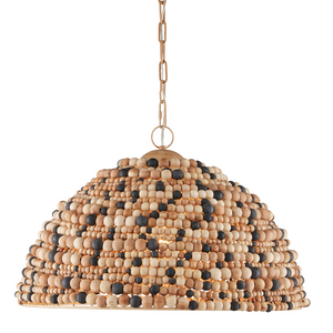 Medley Pendant Light - Bohemian Dome Design with Natural Wood Beads - Adjustable Height & Unique Style